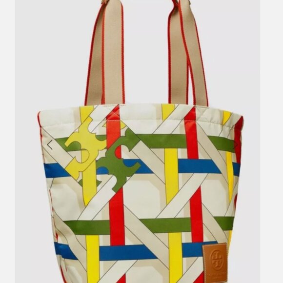 NWT! NEW! Tory Burch Ella Market Tote Bag -Large -Nylon Gracie Basket Weave - Picture 3 of 10